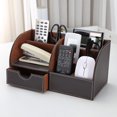 thumbnail image 2 of KINGFOM Organiseur de Bureau pour Bureau, 7 Compartiments de Rangement, Boîte de Rangement Multifonction en Cuir PU pour Papeterie de Bureau, Organiseur de Fournitures de Bureau, Support pour Cartes d'Affaires/stylos/téléphone/télécommande (Brun), 2 of 9