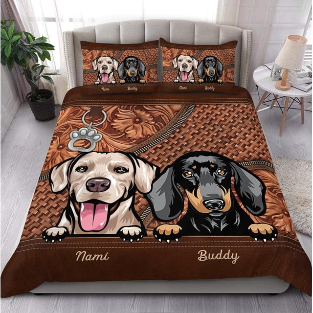 Juego de cama personalizado Perros en fondo colorido, regalo personalizado para