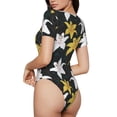 thumbnail image 4 of Uemuo Lilies Flowers Pattern Women's One Piece Short Sleeve Swimsuit Rash Guard Surfing Modest Quick-drying Swimsuit Beach Essentials-, 4 of 9