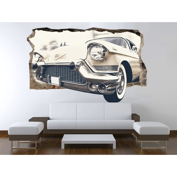Startonight 3D Mural Wall Art Photo Decor Vintage Car Amazing Dual View Surprise Wall Mural Wallpaper for Bedroom Retro Wall Art Gift Large 47.24 ‘’ By 86.61 ‘’