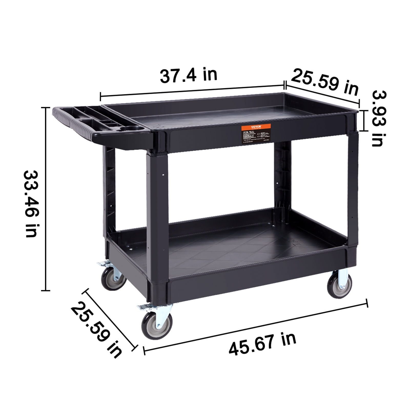 VEVOR Plastic Service Utility Cart, Support up to 550lbs Capacity, Heavy Duty Tub Storage Cart W/Deep Shelves, Multipurpose Rolling Extra Large 2-Tier Mobile Storage Organizer, for Warehouse Garage