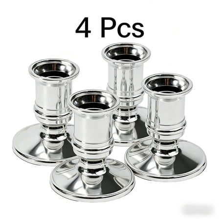 LAMIRO 4 Pcs Taper Candle Holders Traditional Shape Fits Standard Candlestick Silver