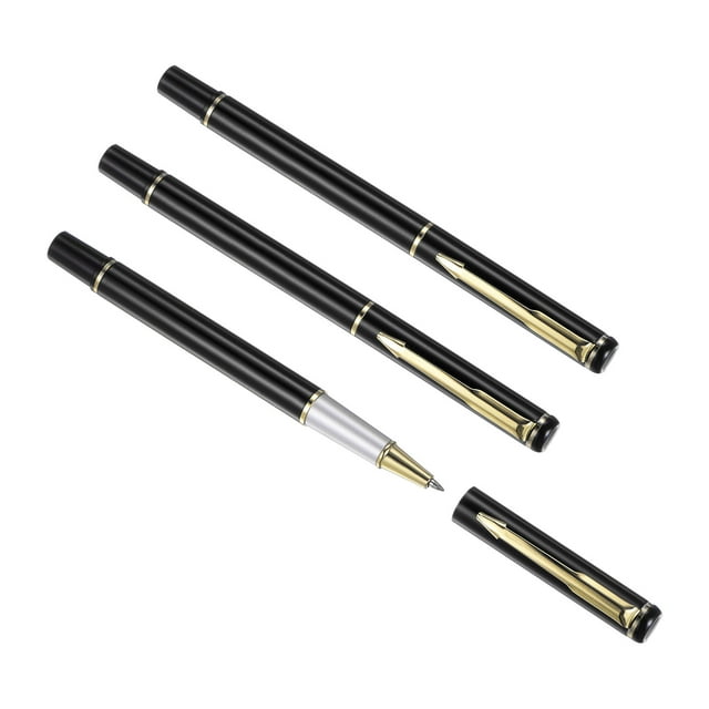 Uxcell 135mm Pluma de Bolígrafo de Metal Punta Media 1mm Tinta Negra Bolígrafos de Rodillo de Negocios, Paquete de 3 en Negro y Dorado