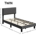 thumbnail image 2 of Twin Size Bed Frame with Upholstered Headboard, Twin Size Platform Bed Frame with Wooden Slat Support, Easy Assembly Platform Bed, No Box Spring Needed & Noise Free, Gray, 2 of 7