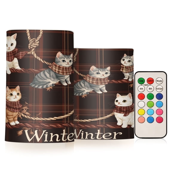 BZSMCE Flameless Candles LED Lights Cute Plaid Of Cats Pattern Creativity Battery Candles