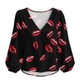 thumbnail image 6 of Lnmiateer Print V Neck Long Sleeve Tunic for Women Loose Fit Breathable Casual Trendy Streetwear Fashion Daily Blouse, 6 of 6