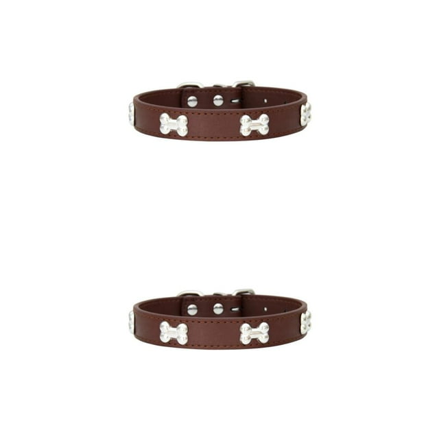 Youkk Élégant PU Col de Chat avec Boucles Réglables et Durables Multiples Tailles Disponibles Colliers de Chiens Café 2.5 * 50cm 2Set