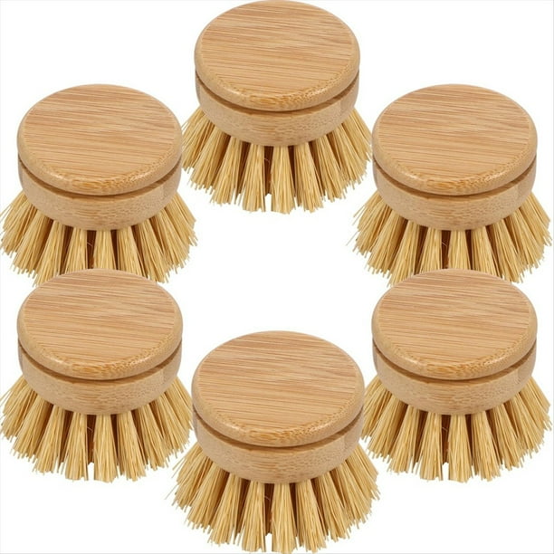 Cabezal de Cepillo de Bambú para Platos, Cerdas de Sisal Suaves, Cabezal de Cepillo de Lavado Natural, Repuesto de Cepillo de Lavado Ecológico, 6 Uds.