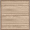 thumbnail image 2 of Unique Loom Collection Bordure Extérieure Tapis Marocain Intérieur & Extérieur Décontracté à Rayures, 6 Pi x 6 Pi, Marron/beige, 2 of 10