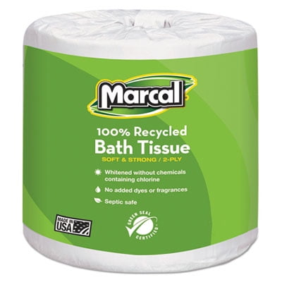 - 100% Recycled Two-Ply Bath Tissue, White, 48 Rolls/Carton 6079