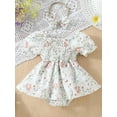 thumbnail image 2 of SUNSIOM Bébé Filles Rompers Robe Imprimé Floral Jupe Froncée Ourlet Bébé Vêtements d'Été avec Serre-Tête, 2 of 6