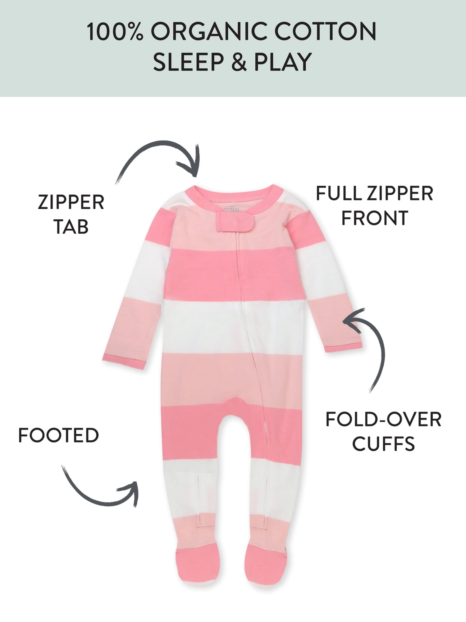 Honest Baby Clothing Organic Cotton Boy or Girl Long Sleeve Sleep N Play, Newborn to 9 Months