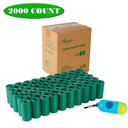 PetsWorld Biodegradable Dog Waste Bags  2000 Ct  Clean up Refills + Free Dispenser
