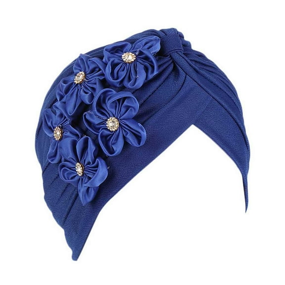 Certgust Hot Sales Chemo Headwear for Women Head Scarf for Women Casual Five Little Flowers Solid Turban Cap Slouchy Headwear Head Wraps for Women Blue
