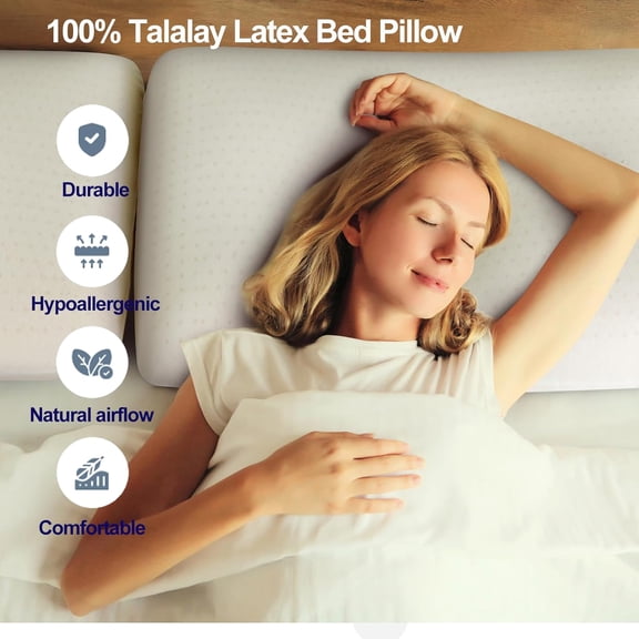Natural Talalay Latex Pillow with Removable Cotton Cover for Side Back Stomach Sleepers  Medium