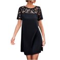 thumbnail image 2 of Babysbule Skirt for Women Plus Size Fashion Women Casual Solid Color Round Neck Lace Stitching Short Sleeve Dress Skirt, 2 of 7