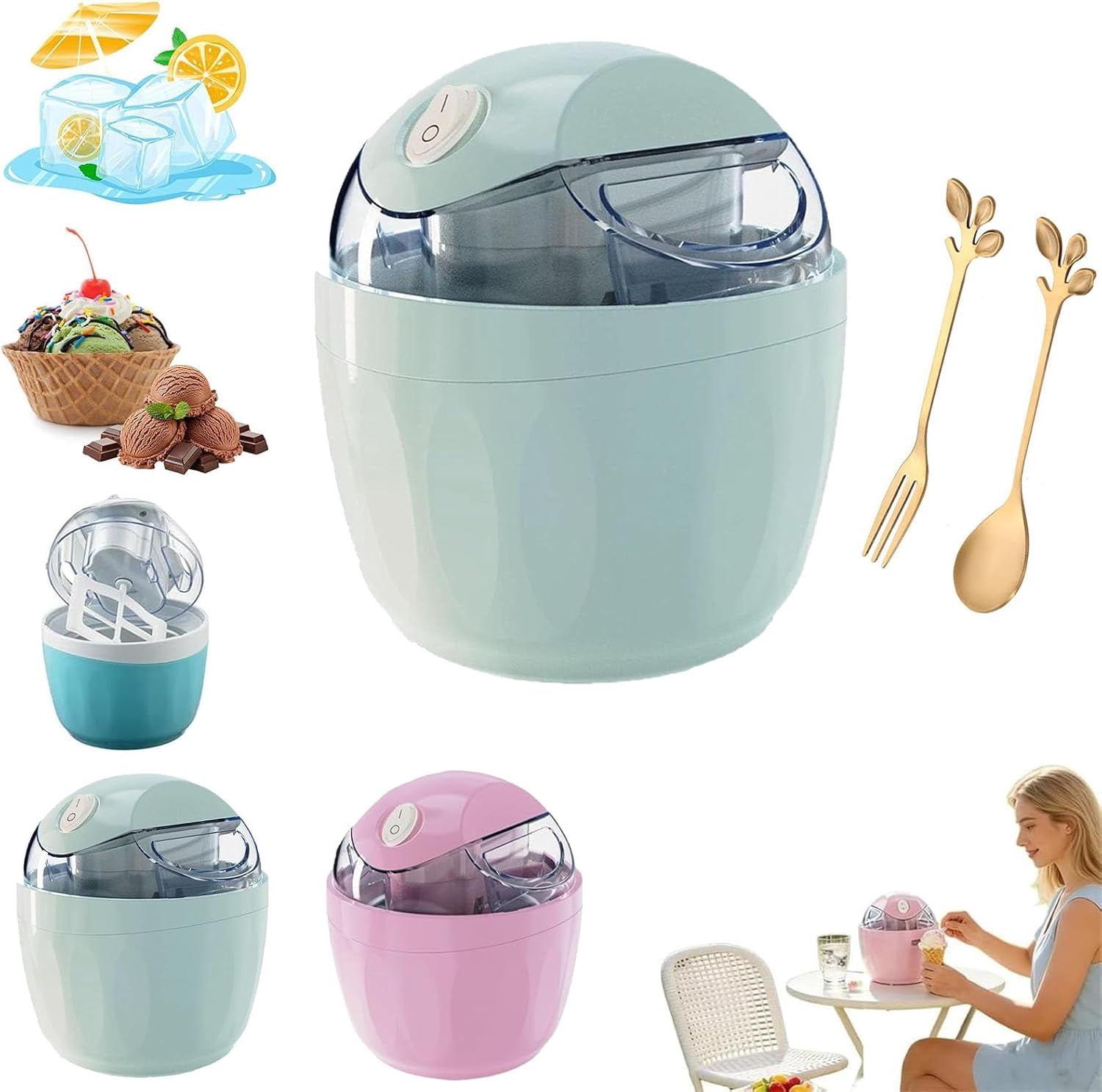 Small Home Mini Ice Cream Maker, Just 15 Minutes, DIY Mini Ice Cream Maker, One-Touch Dessert Maker, Single Serving of Gelato, Frozen Yogurt, Compact Electric Makers for Kitchen, Family Treats (Pink)