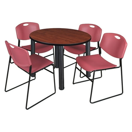 - Regency Kee Round Cherry Breakroom Table with 4 Stackable Zeng Chairs