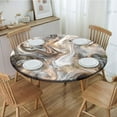 thumbnail image 5 of Round Marble Table Cloth, Elastic Waterproof Sand Brown Retro Marbling Texture Fitted Tablecloth for 52" Tables, Polyester Backed Wipe Clean Table Covers for Dining, Camping, Outdoor, 5 of 6