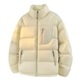 thumbnail image 4 of Mrmaere Men's Stand Collar Shiny Puffer Jacket Multi-Zipper Pocket Warm Insulated Coat for Winter Casual & Outdoor Wear Khaki S, 4 of 6