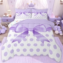 jejeloiu Cartoon Bow Full Size Comforter Sets,Purple Polka Dots Bedding Sets For Girl Reversible 3pcs