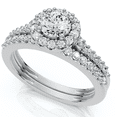 thumbnail image 2 of Pompeii 3/4ct Halo Diamond Engagement Wedding Ring Set 14K White Gold (G/H,I1-I2), 2 of 3