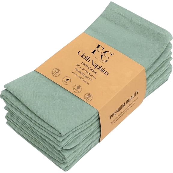 Cloth Napkins Set of 12, 18x18 Inch 100% Cotton Dinner Napkins, Soft Washable & Reusable Table Napkins for Home, Hotel, Restaurant, Parties & Weddings (Light Teal)
