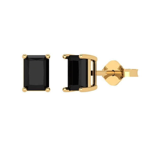 1 ct Push-Back Stud Earrings for Women | 6x4mm Emerald Cut Natural Onyx | 18K Yellow Gold