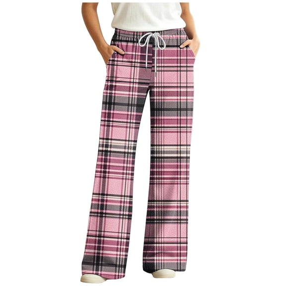 Kezqiaxn Trousers Pants for Women Checkered Elastic Waist Loose Pajama Bottoms Fall Pj Pants Fashion Clothing Multicolor E XL