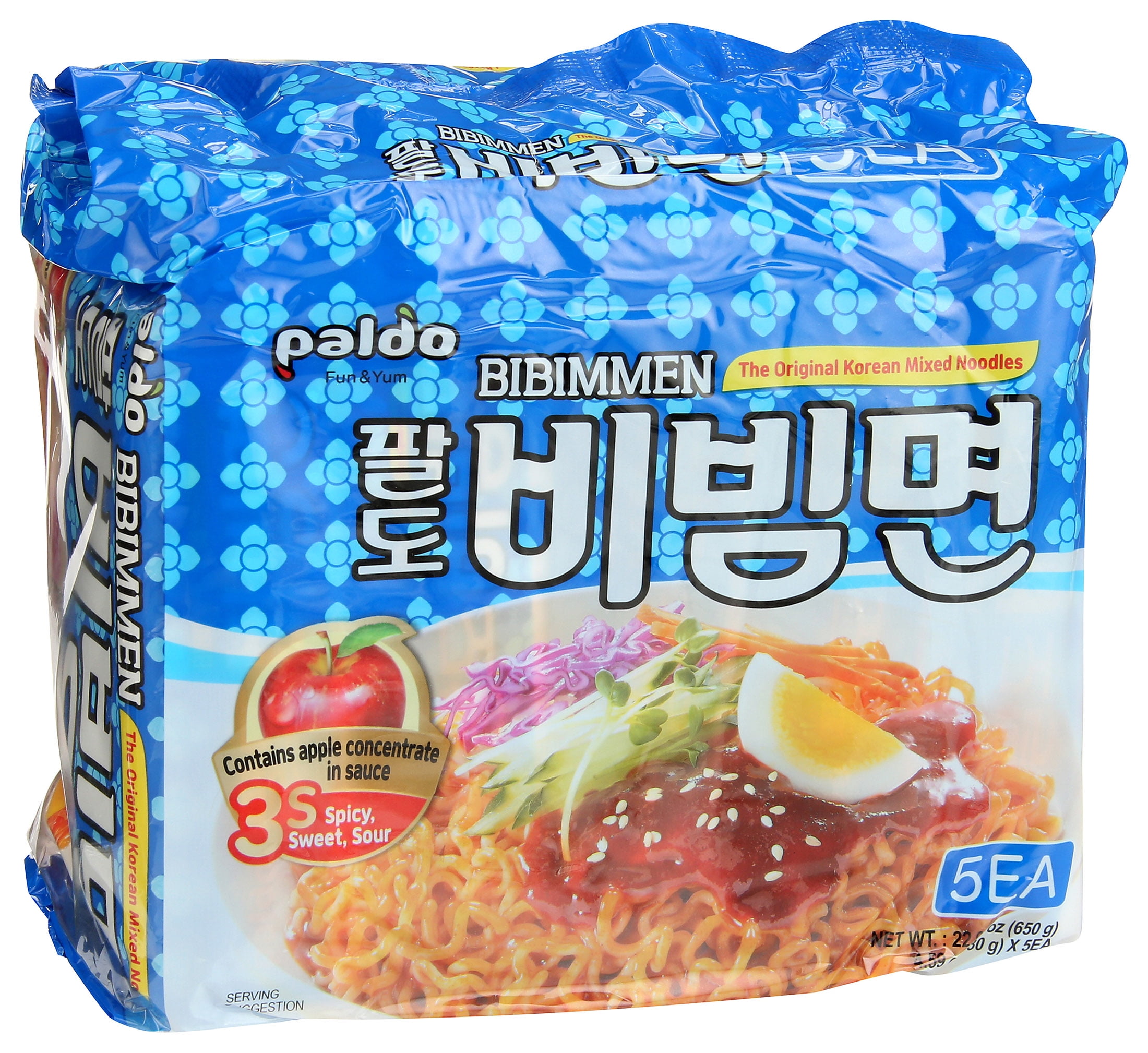 (4 pack) Paldo Bibim Men Korean Spicy Oriental Style Noodle, 4.58 oz, 5 Count Bag