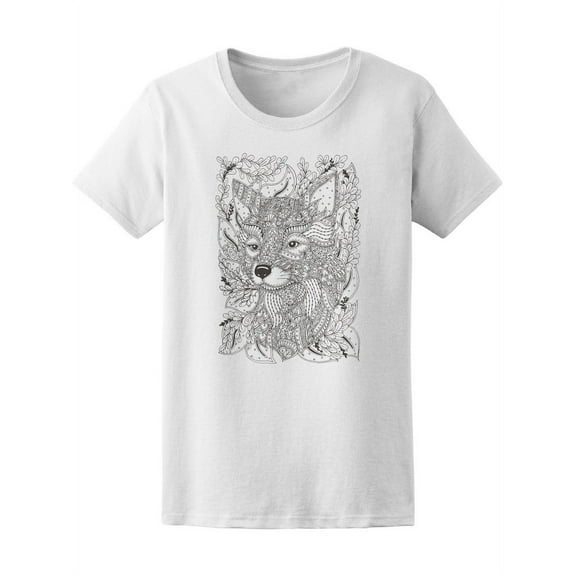 Fox Ethnic Floral Doodle T-Shirt Women -Image by Shutterstock, Female Small