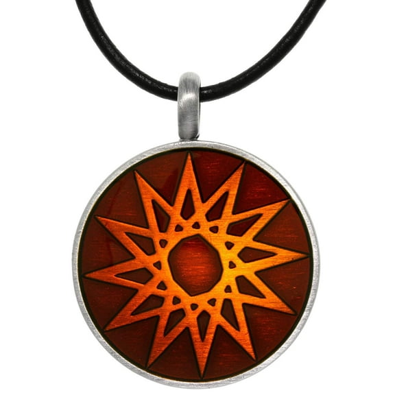 Jewelry Trends Pewter Star Vibrant Blood Orange Round Celestial Pendant on 18" Leather Necklace