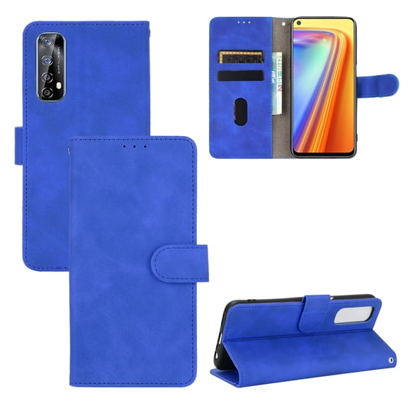 For OPPO Realme 7 Solid Color Skin Feel Magnetic Buckle Horizontal Flip Calf Texture PU Leather &