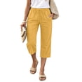 thumbnail image 2 of Petite Capris Pants for Women Cotton Linen Casual Summer Straight Wide Leg Loose Drawstring Elastic Waist Cropped Trouser Yellow M, 2 of 6