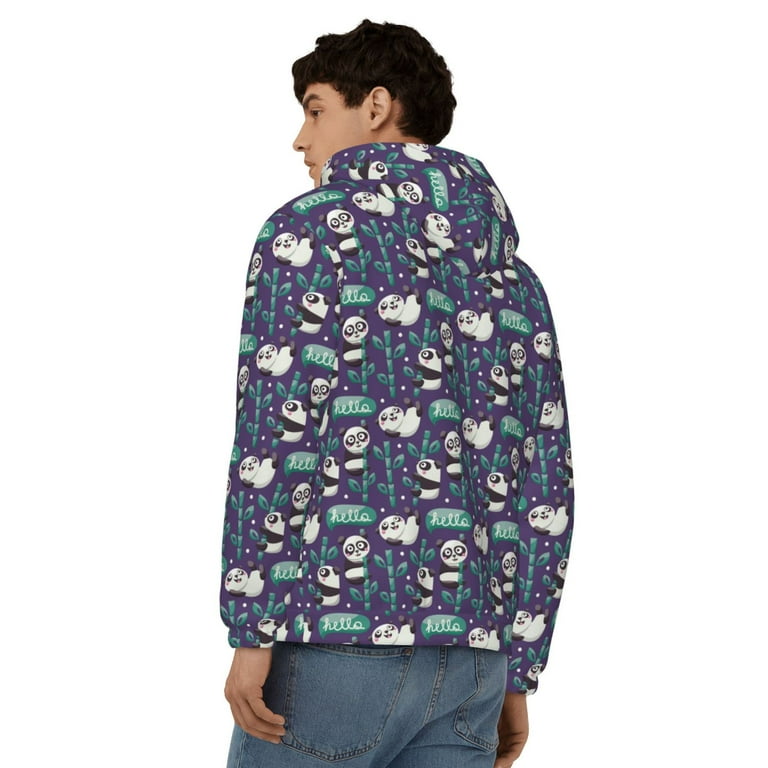 Goofa Bamboo Panda Pattern Mens Full-zip Hoodie, Zip-up Pullover