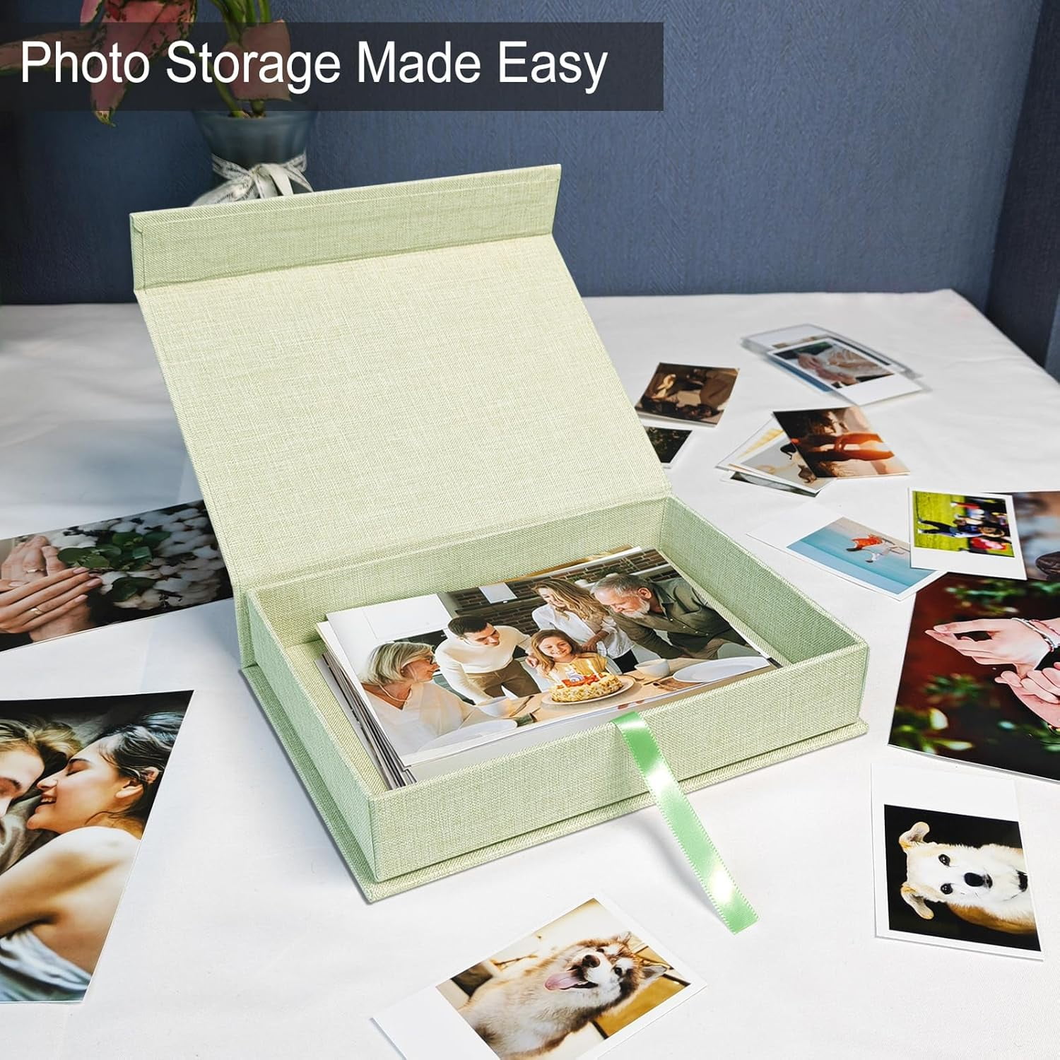 Lanola 8x10 Archival Photo Storage Box with Lid – Stackable Memory Keepsake Organizer for Photos, Certificates, Jewelry & Scrapbooking Supplies Grass Green