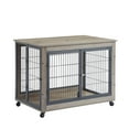 thumbnail image 7 of Syngar Dog Crate on Wheels, Wooden Dog Cage with Lockable Double Doors and Lift Top, Modern Home 2-in-1 Dog House End Table Furniture, Dog House for Small/Medium Sized Dogs, Gray, 38.58"L, 7 of 7