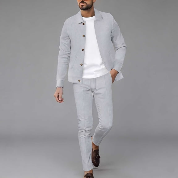 Gamivast Smart Casual Men's 2 Piece Set Button Down Shirt Jacket and Trousers Solid Minimalist Outfit for Business Daily Work Date Party Evening Streetwear