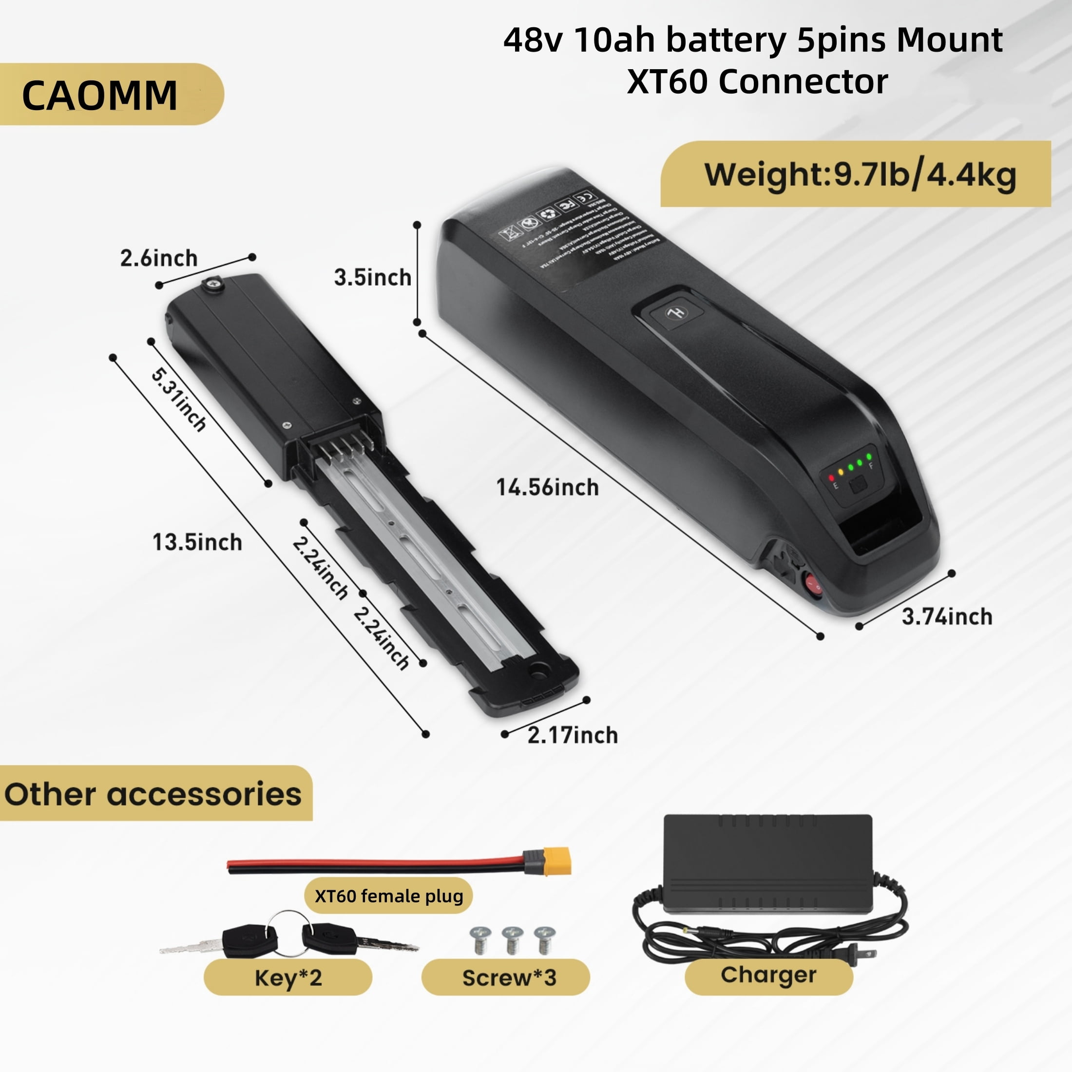 48V 10AH Ebike Battery 5Pins Lithium Battery 48V Battery 1000W for Adult Electric Bike Tricycle