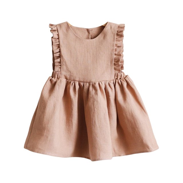 Felwors Été Bambin Fille Lin Coton Sans Manches Imprimé Couleur Unie Robe Douce et Confortable Tenue de Tous les Jours