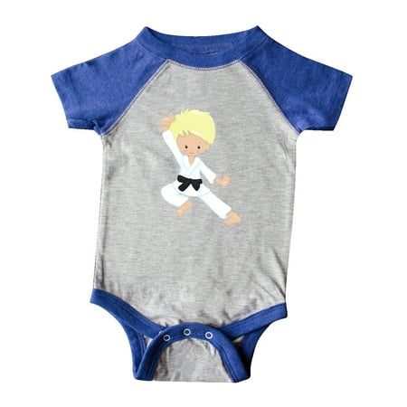 

Inktastic Cute Boy Blond Hair Black Belt Karate Pose Gift Baby Boy Bodysuit