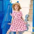 thumbnail image 6 of FORMRS Girls Short Sleeve Dress Summer Casual Round Neck A-line Beach Sundress, Sizes 2T-8T, Strawberry Bliss, 6 of 8