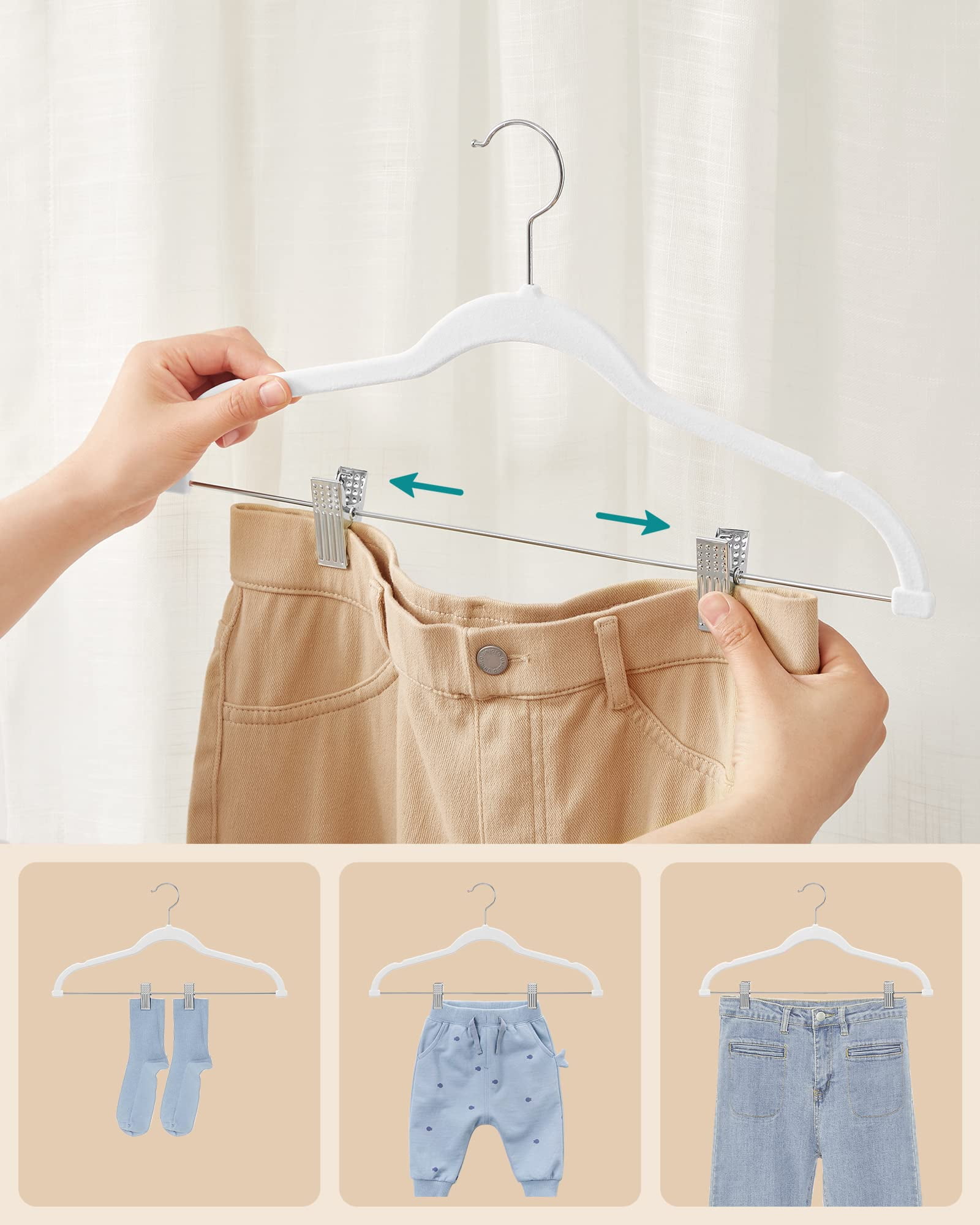 cozymood Velvet Pants Hangers 24 Pack, White Velvet Hangers with Adjustable Clips, Space Saving Slim Skirt Hangers