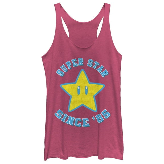 Women's Nintendo Super Star Since 85  Racerback Tank Top Pink Heather Small