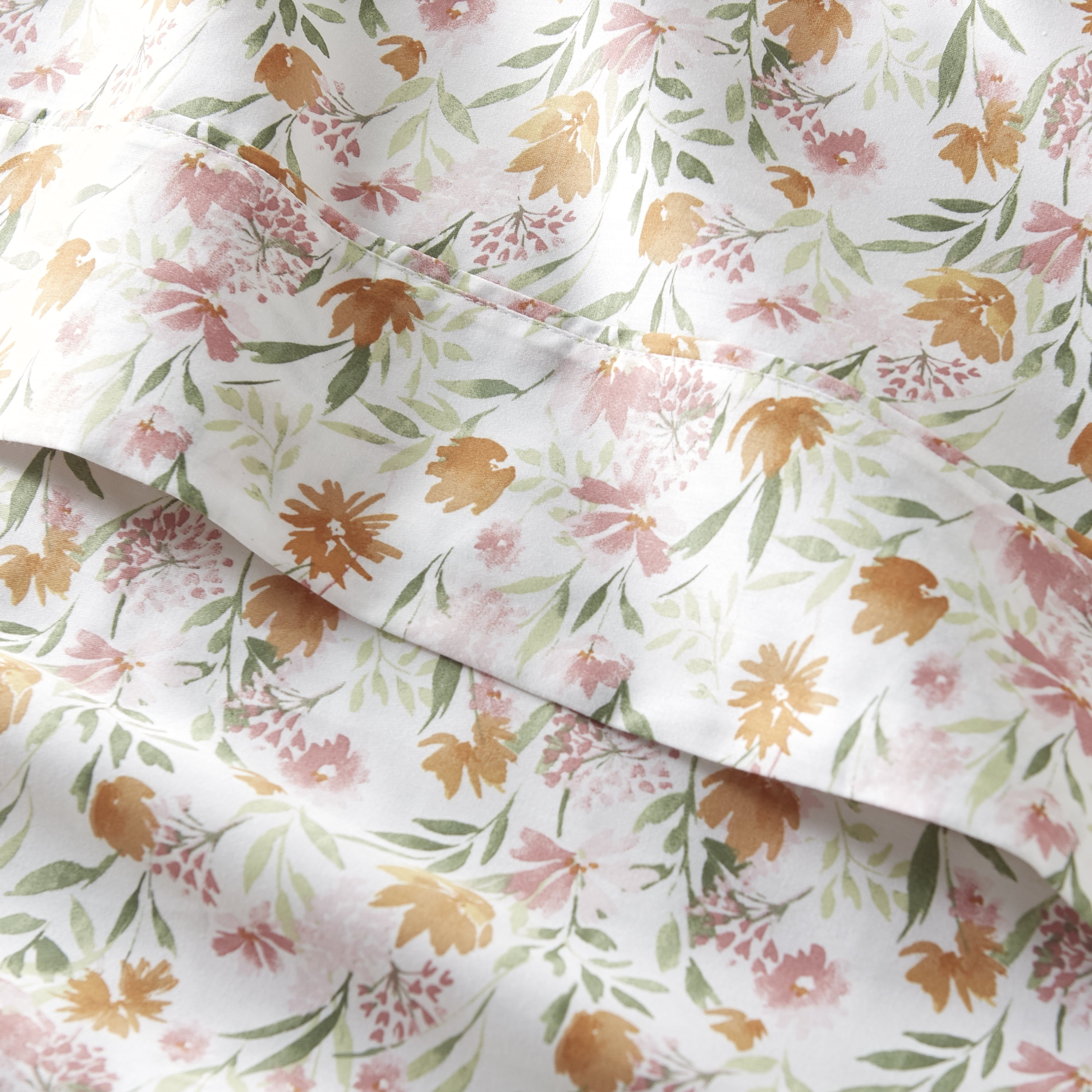 Better Homes & Gardens 3-Piece 300 Thread Count Bashful Blooms Warm Cotton Sateen Bed Sheet Set, Twin