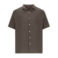 thumbnail image 3 of GuangCheng Mens Shirts,Lapel,Textured,Solid Color,Short Sleeve,Button-Down Shirts,with Chest Pocket,Regular Fit Tops,Brown,Size 3XL, 3 of 5