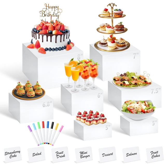 Buffet Risers Qinzave, acrílico blanco, 7 unidades, con minirrotulador
