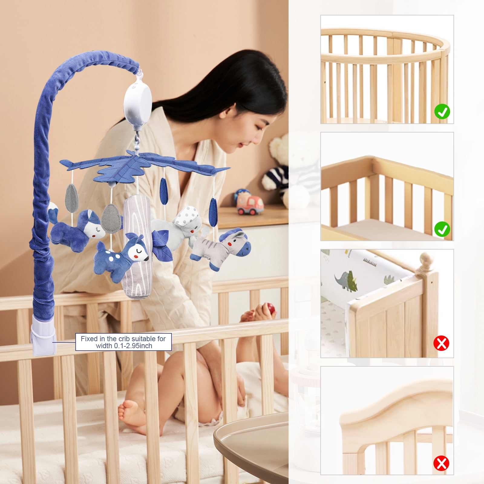 IFOYO Upgraded Musical Mobile for Crib, Baby Crib Mobile, Hanging Rotating Toys, Woodland Nursery Decor, Digital Music Box with 3 Modes, 12 lullabies, Blue