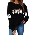 thumbnail image 2 of Meichang Sweatshirts d'Halloween pour Femmes Col Rond Chandails en Molleton Graphique Fantôme Mignon Imprimé Effrayant Manches Longues Vintage Chandail, 2 of 9