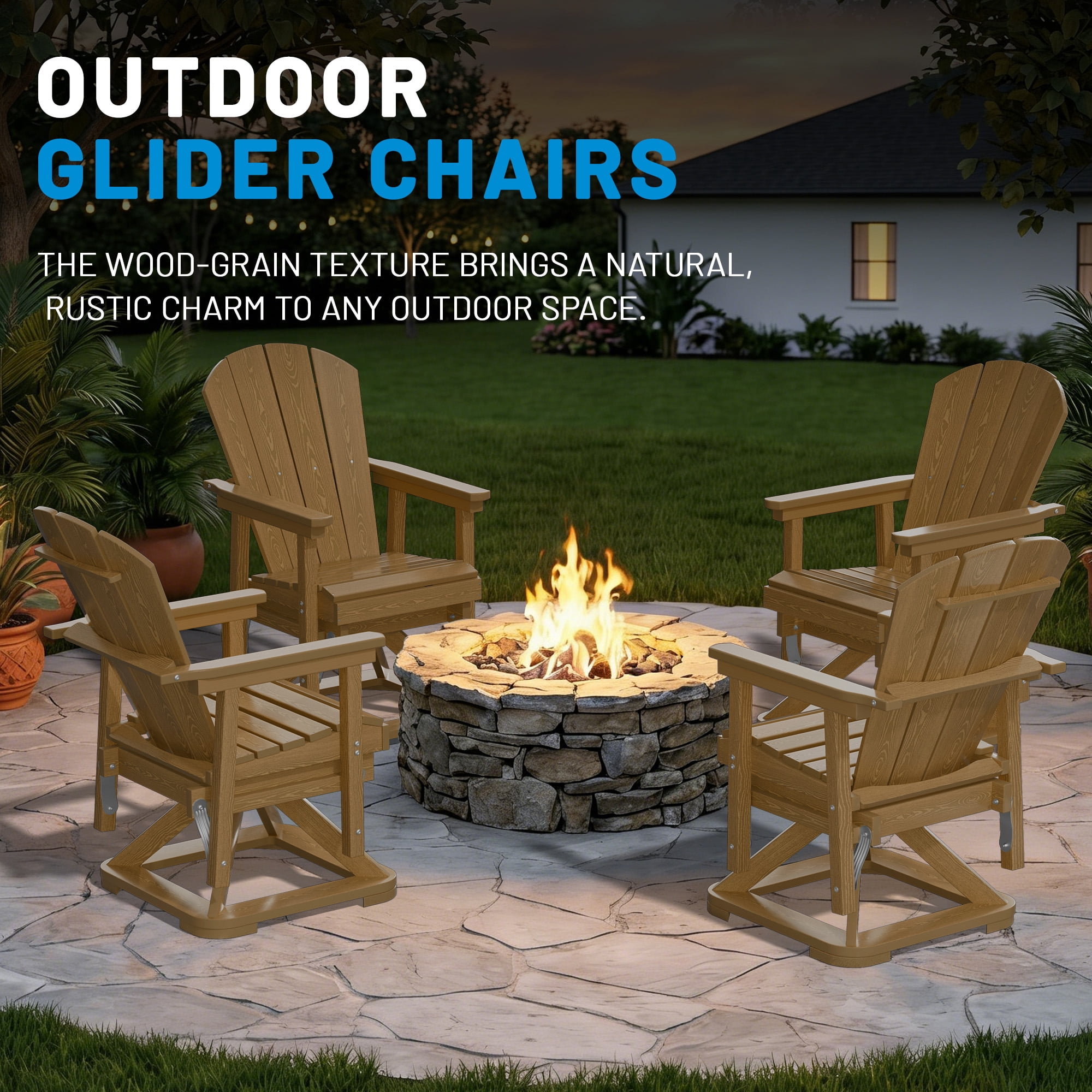 Easthome 360°Swivel Glider Adirondack Chair All-Weather HDPE Outdoor Rocking Chair with Ergonomic Backrest, Outdoor Swivel Rocker for Patio, Porch & Deck - Brown